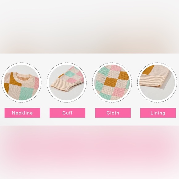 EVALESS Womens Sweaters Fall Fashion Cable Knit Checkered Oversized Sweater Tops - Picture 2 of 3